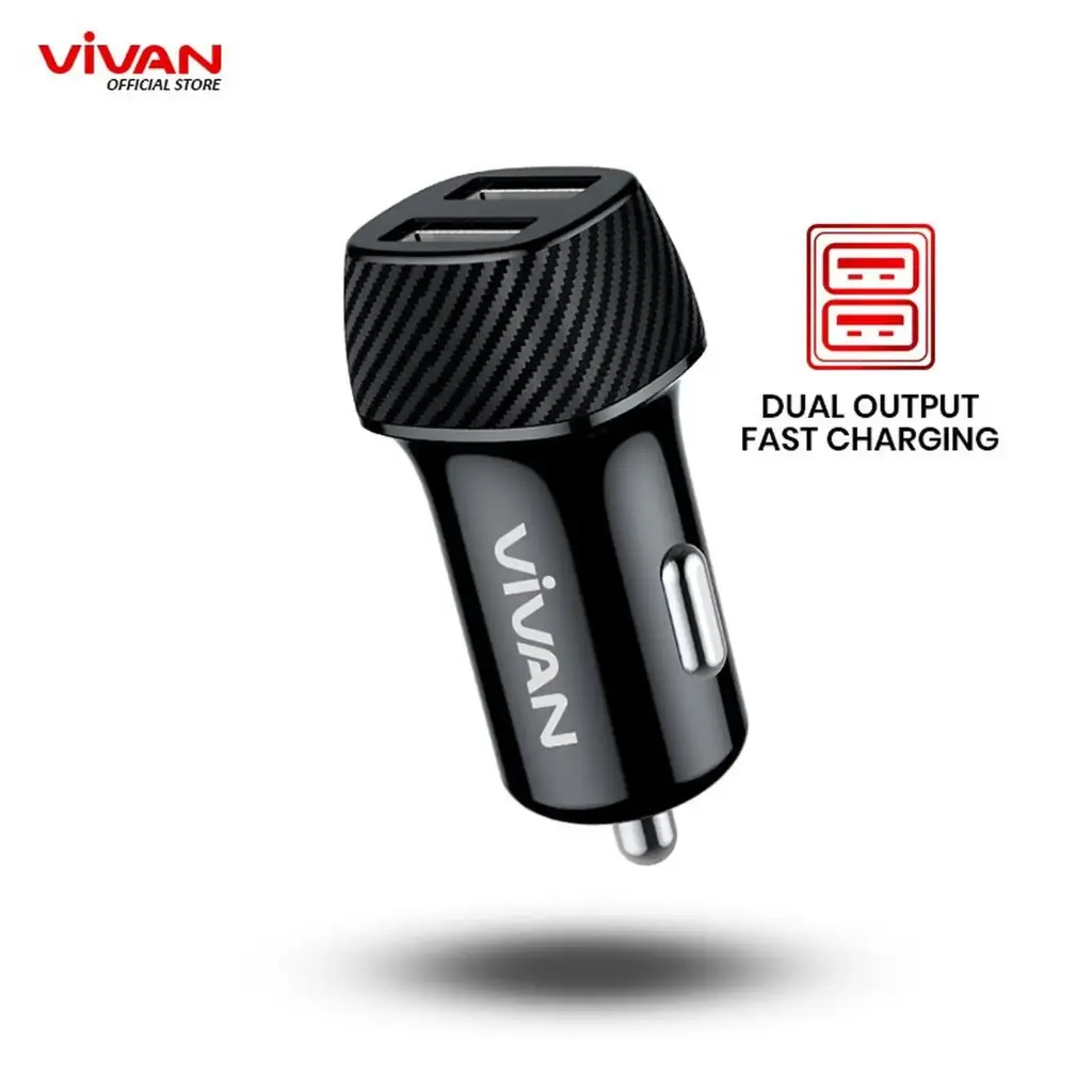 Car Charger Vivan CC02C 3.4A Dual Port Smart IC Quick Charging Black