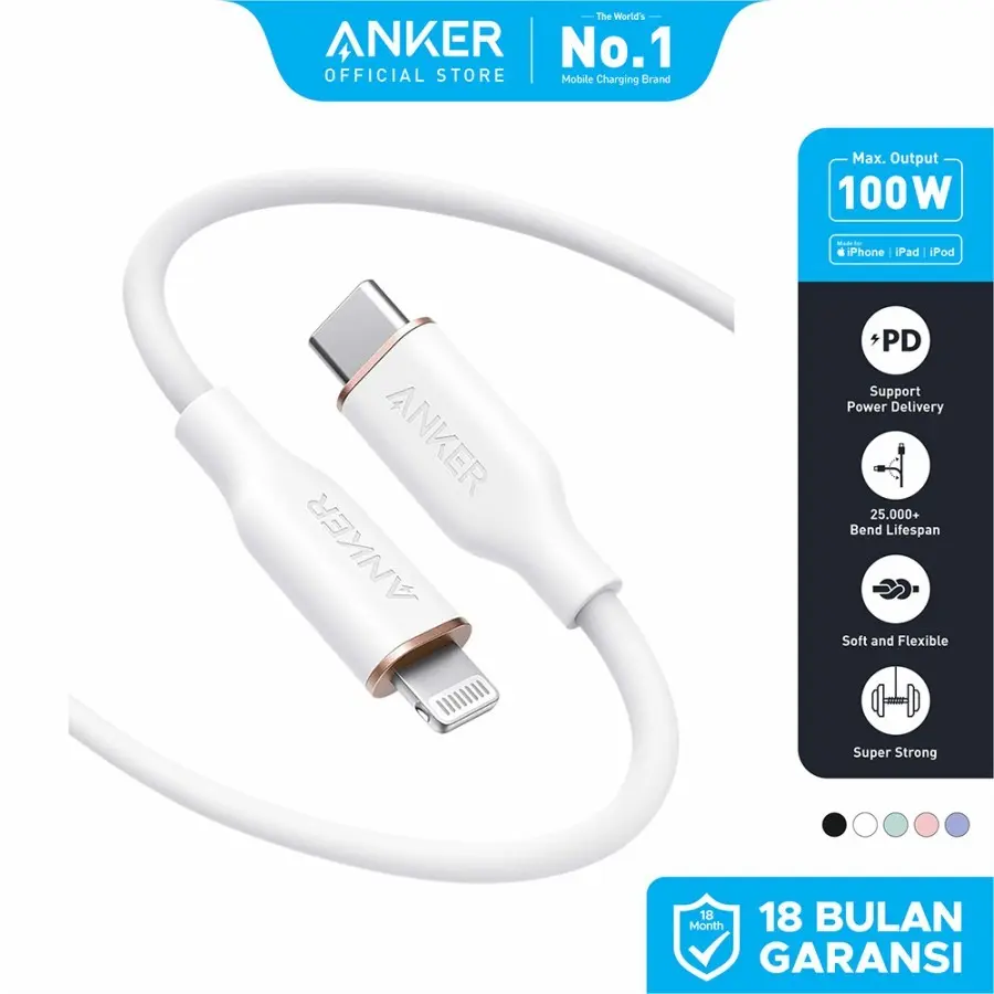 Data Cable Charger Anker Powerline III Flow USB C Lightning 1,8M 6FT - A8663