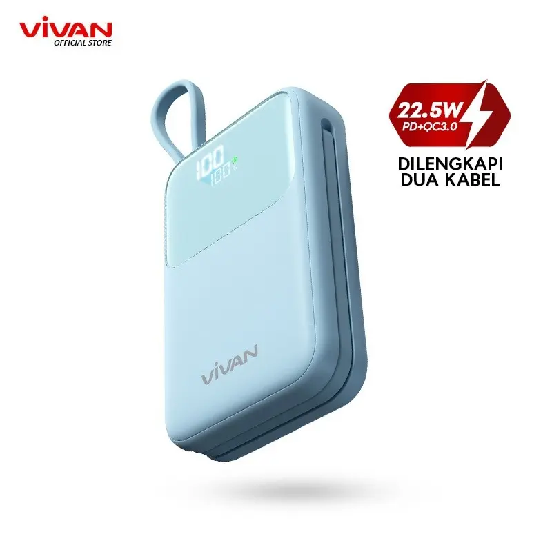 VIVAN VPB-P20 Powerbank 20.000 mAh 22.5W PD QC 3.0 LED Built In Cable