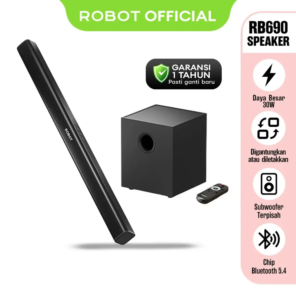 ROBOT RB690 Subwoofer Home Theater 30W Soundbar Speaker Bluetooth 5.4