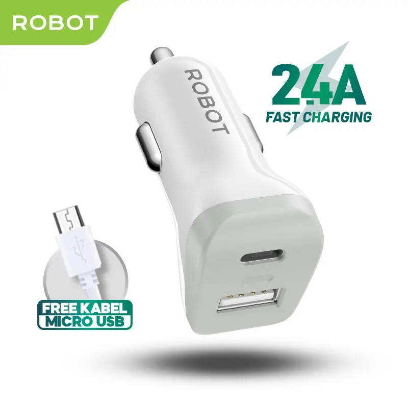 Car Charger ROBOT RT-C09 Colokan Mobil - 2 Port USB & Type C