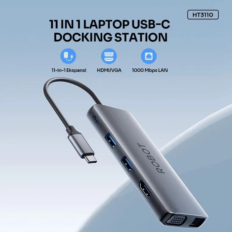 USB Hub & Convertor Robot HT3110 Type C 11 in 1 with RJ-45 HDMI