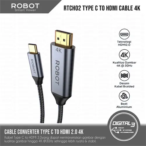 HDMI Cable Robot RTCH02 Type C to HDMI HD 4k 30Hz