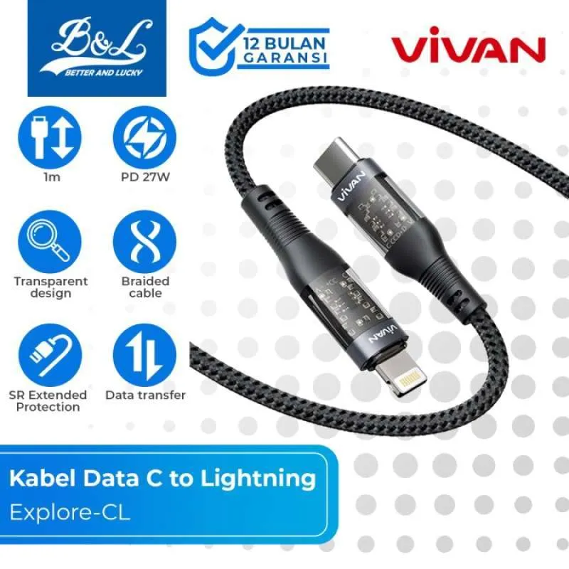 VIVAN Data Cable Explore-CL 27W 100cm 2 in 1 Type C to Lightning