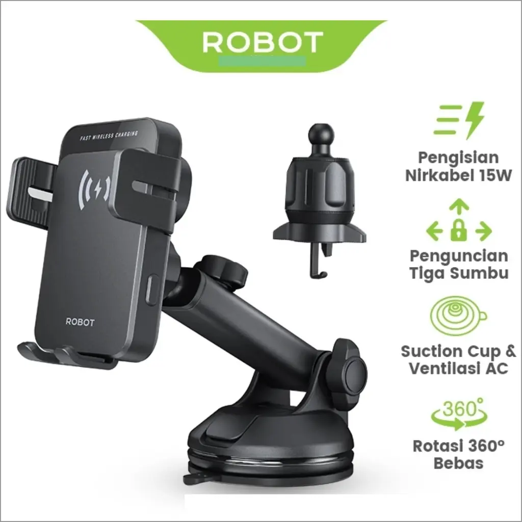 ROBOT CHW01 Car Holder Wireless Charging with Section Cup Air Vent Hook 