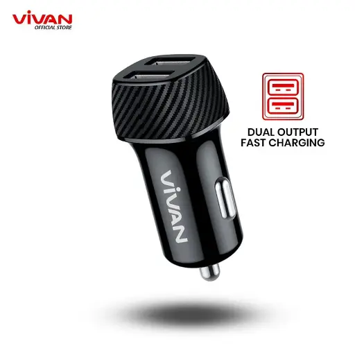 Car Charger Vivan CC02C 3.4A Dual Port Smart IC Quick Charging Black