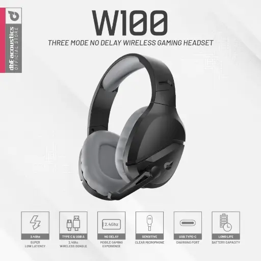 Wireless Gaming Headphone dbE W100 2.4Ghz Three Mode