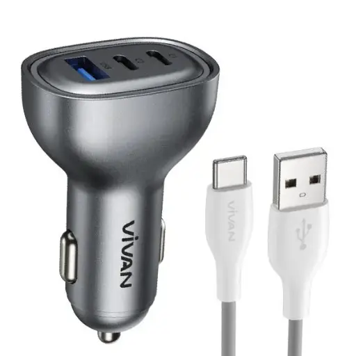 Car Charger VIVAN CCQ05 3 Port 1 Usb 2 Type-c 24W Include Kabel