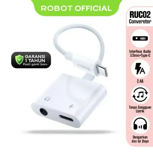 [10045552] Data Cable Robot RUC02 Converter Audio 2in1 Type C to Type C + 3,5mm Adapter 2.4A
