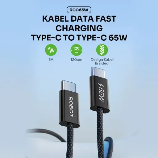 [10046648] Data Cable Robot RCC65W Type C To Type C 65W 3A