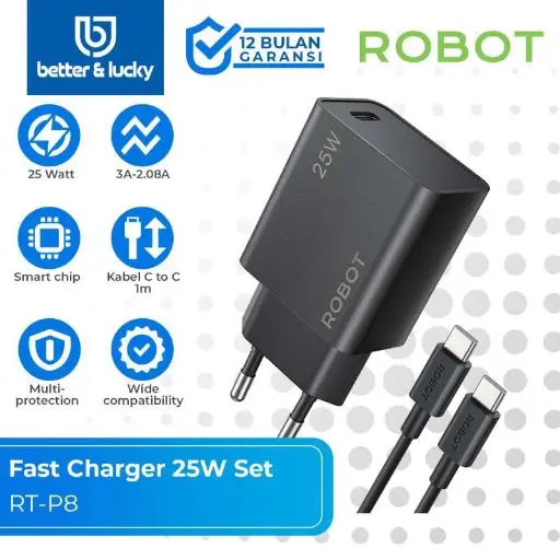 [10045491] Smart Phone Charger Robot RT-P8 Fast Charging 25W 3A Type C to Type C